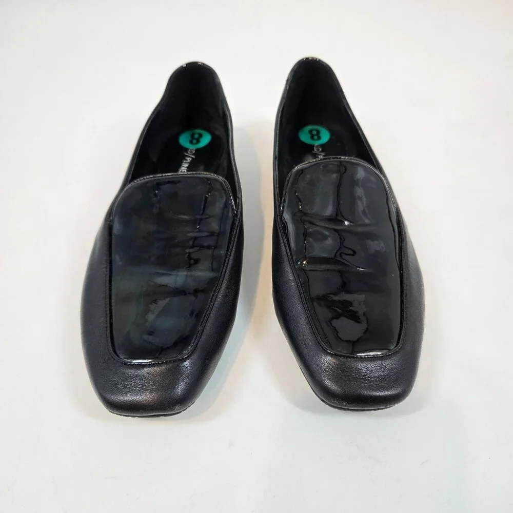 Donald Pliner Black Patent & Smooth Halia Loafers Square Toe Women's Size US 8